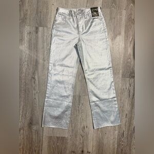 Metallic Silver Straight Jeans
